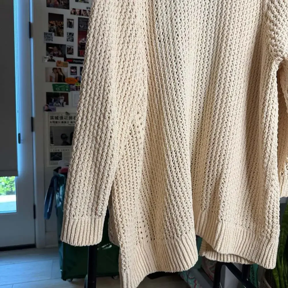 Ava & Viv Open Front Cardigan Size 1X Cream Open Knit Pockets